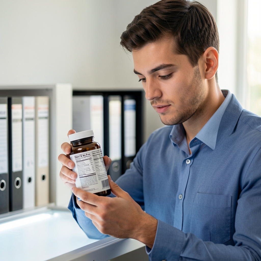 Row of three matching supplement bottles in matte packaging arranged on a light grey surface with clean natural daylight from the left